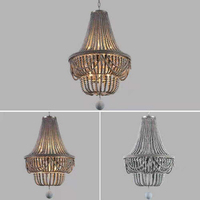 Lustre en bois rétro bohème, lampe de décoration pour chambre d'enfant, restaurant, style princesse, luminaire suspendu en bois perlé, romantique à la française