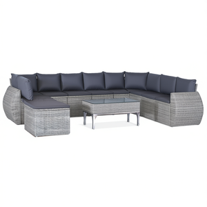 Ensemble de canapés de jardin en rotin gris avec structure en acier, 10 places et plus, mobilier d'extérieur contemporain - Product Image 1