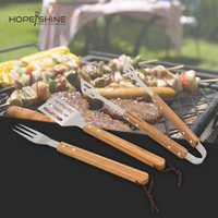 Outils de barbecue avec manche en bois extra long, ensemble d'outils en métal durable