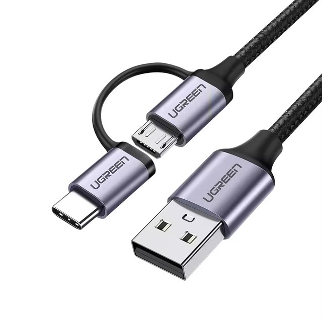 Portable UGREEN Charging Cable Multifunction 2 in 1 Charging Cable USB 2.0 a to USB Type C and Micro USB Cable Cord for Android