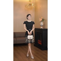 Robe élégante noire à manches courtes pour femme, col en satin, ceinture à la taille, broderie dorée, robe de soirée formelle ajustée