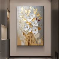 Nouvelle décoration de salon moderne de luxe, peinture à l'huile sur toile épaisse 100% peinte à la main, fleurs dorées et blanches, art mural