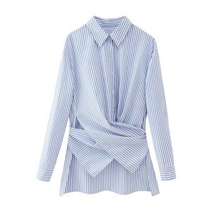 Women's Striped Front Shirt Collared Long Sleeve <b>Tie</b>-<b>Back</b> Casual Office Blouse Top Fashion - Product Image 1
