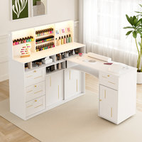 Armoire de rangement en bois roulante, bureau à ongles en forme de L réglable avec collecteur de poussière coulissant et coussin pour le poignet