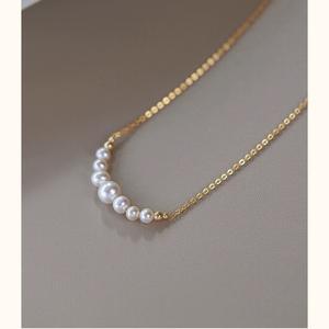 สร้อยคอไข่มุกน้ำจืดธรรมชาติชุบทอง 14K ดีไซน์เรียบง่าย สไตล์เรียบหรู สร้อยคอแบบคล้องไหปลาร้า - Product Image 4