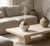 Porte-encens en marbre de luxe Bakhoor Mubkhar, encensoir en pierre avec couvercle pour la maison, la villa, l'hôtel, la décoration de table du Ramadan du Moyen-Orient