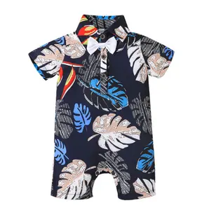 Ins Hot Sale Boys' Summer Wear Beach Flat Corner Gentleman Short Sleeved Jumpsuit For Baby Boys Toddlers Clothes