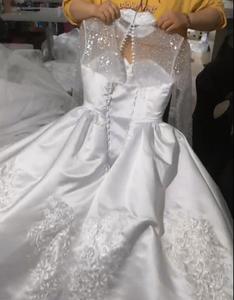 2023 Dubai árabe cuello alto satén vestido de novia vestidos de novia cristales brillantes con cuentas de talla grande vestidos de novia de manga larga - Product Image 6