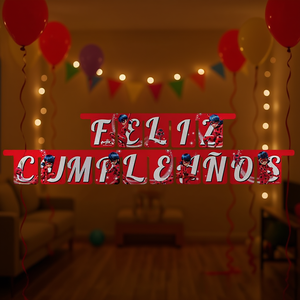 Guirlande de papier Joyeux Anniversaire Coccinelle 2,1 m, lot de 2 - Product Image 3