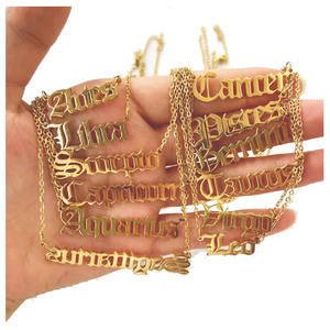 Carattere inglese antico in acciaio inossidabile oroscopo placcato oro argento tewelve segno <span class=keywords><strong>zodiacale</strong></span> ciondolo catena collana gioielli per donna - Product Image 1