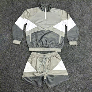 Conjunto Deportivo para Hombre con Bloques de Color, Chaqueta con Cierre y Cuello Alto, Pantalones Cortos, Transpirable, de Poliéster, para Primavera, Cortavientos - Product Image 6