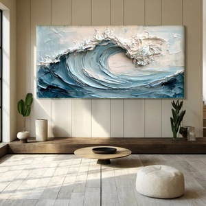 Peinture à l'huile de vagues océaniques texturées « Sérénité côtière », toile luxueuse pour décoration moderne, peinture murale artisanale, art mural sur toile - Product Image 4