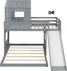 Двухъярусная кровать Harper & Bright Designs из металла и МДФ, современная, комфортная, для малышей, с окном на крыше и горкой (серая, для спальни) - Product Image 1