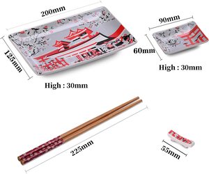 Ensemble de fabrication de Sushi en porcelaine moderne 2 baguettes en bambou 2 bols à tremper lavable au lave-vaisselle fait <span class=keywords><strong>maison</strong></span> - Product Image 2