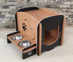 Custom Large Wood House with Feeder Easy Assemble Modern Wooden for Cats - Product Image 2