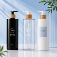 Botol Kosmetik PET Mewah 500ml dengan Pompa Bambu Alami, Cetak Logo Sutra Kustom, Kemasan Label Pribadi untuk Produk Kecantikan