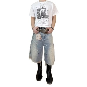 Shorts en jean TRUEN pour homme, style européen et américain, 100 % coton, streetwear, bords bruts, effet usé, coupe ample - Product Image 5