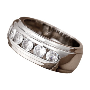 Bague d'éternité en tungstène F1757 avec sertissage de cristaux ronds, bague de mariage unisexe, design géométrique - Product Image 5