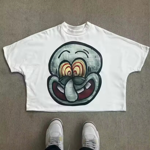 Boxy recortada camisetas 100% algodón Y2K impreso gráfico camisetas Streetwear alta calidad lujo hombres camisetas - Product Image 4