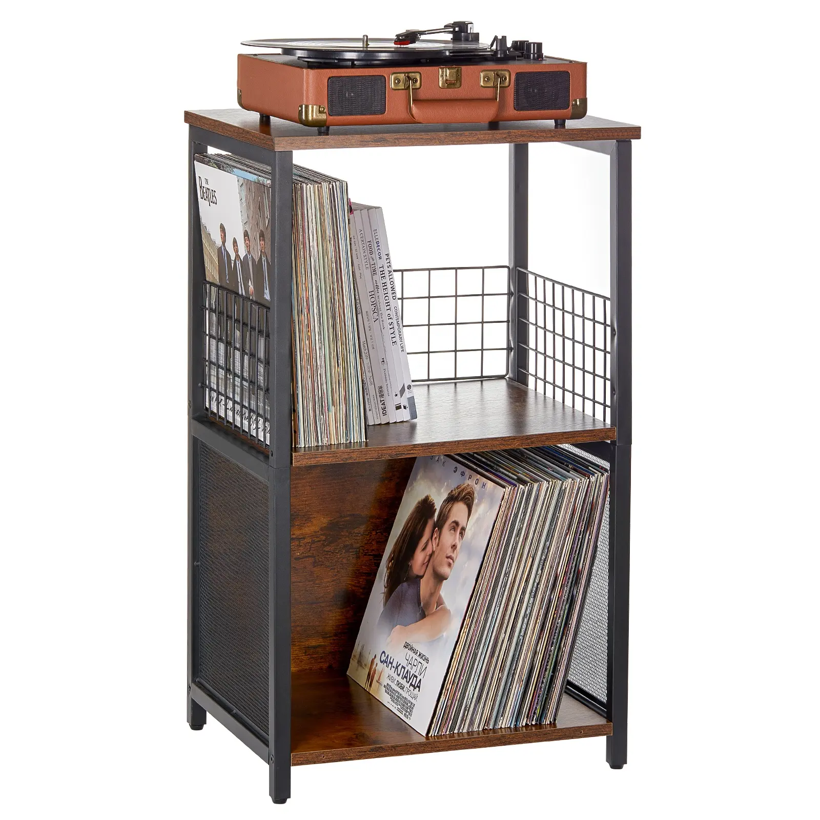 display racks for records turntable Record Player Stand Display Table with 2-Tier Cabinet vinyl record storage rack