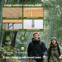 Table de camping pliante en bambou, portable, hauteur réglable, mobilier d'extérieur, design 4 plis, plage, jardin, voyage