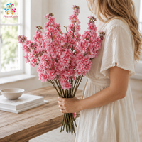 Vente en gros de branches de fleurs de cerisier artificielles au toucher réel, fleurs de sakura roses pour la décoration de mariage, d'événements et de la maison, arrangement floral