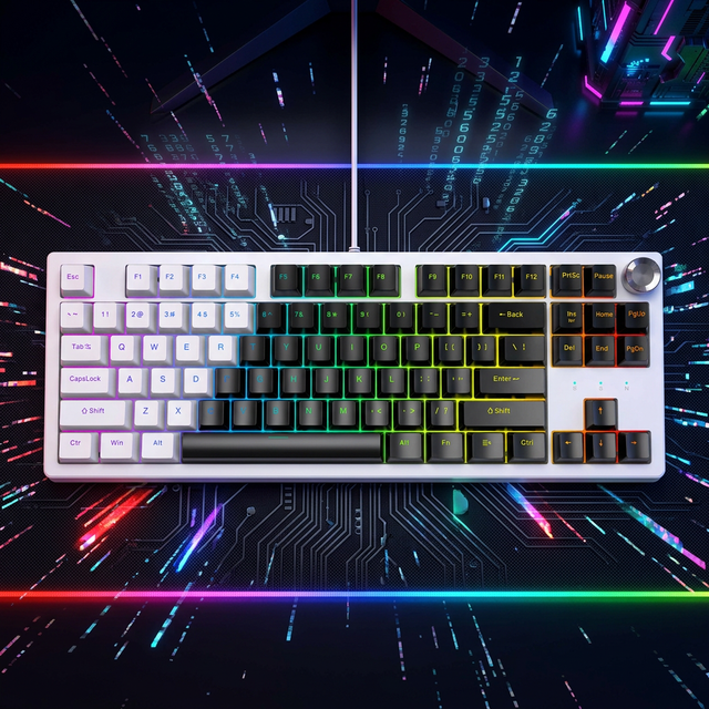 86 Keys Mechanical Gaming Keyboard with Volume Knob RGB Backlit Hot-Swappable Compact Wired Keyboard for PC Gamers