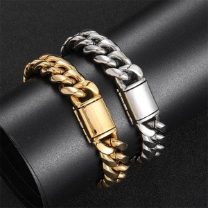 Collier et bracelet pour homme en acier inoxydable, style Hip Hop, avec fermoir à rabat, chaîne cubaine plaquée or poli, vente en gros - Product Image 6