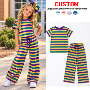 Ropa de Moda para Bebés y Niños Pequeños, Niñas y Niños, Estampado de Rayas Festivas, Seda de Leche, Spandex, Algodón Orgánico Suave, Venta al Por Mayor - Product Image 1