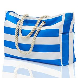 Bolsa de Compras de Lona Ecológica con Logotipo Personalizado, Estilo Bohemia, Gran Capacidad, Asas de Cuerda, Rayas, para la Playa, para Mujer - Product Image 2