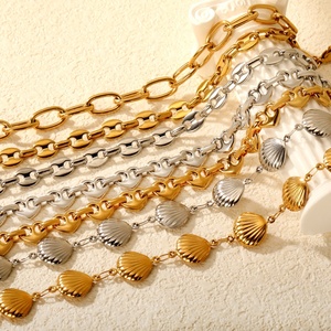 Stainless Steel Jewelry <b>Bracelet</b> 18K <b>Gold</b> Plated Minimalist Chain Link Adjustable Size <b>Chunky</b> Shell Heart <b>Bracelet</b> for Women - Product Image 1