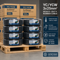 Câble électrique en caoutchouc YC YCW 3x25mm2, 3 conducteurs, 450/750V, cuivre, haute résistance, pour machines triphasées