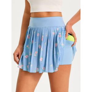 Falda de tenis plisada con estampado floral personalizada para mujer, de cintura alta con bolsillos, pantalones cortos interiores, minifalda deportiva para entrenamiento. - Product Image 5