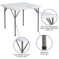 Table pliante carrée en plastique Wepack 86 cm, design moderne, 4 places, pour camping, hôpital, entrée et chambre à coucher - Modèle 2026