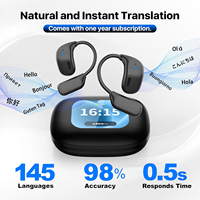 Headphone BT5.4 buka telinga, Earbuds AI penerjemah LED dengan tampilan layar sentuh