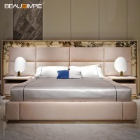Ensemble de lit en cuir italien moderne luxueux, réglable et personnalisable, avec cadre en acier inoxydable, tailles Queen/California King
