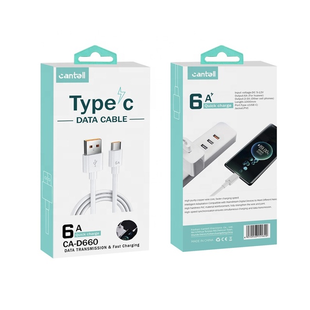 Cantell Cheap Price 6A USB Data Cable Quick Charger USB C Cable 6A Type C Fast Charging Cable for huawei