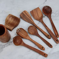 Ensemble d'ustensiles en bois de teck écologiques faits à la main, cuillères de cuisine antiadhésives, louche, outils de cuisine, prix d'usine OEM