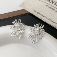 Anting-anting tusuk Vershal berlapis perak tembaga motif kembang api, set anting-anting pernyataan kristal zirkon mutiara untuk wanita