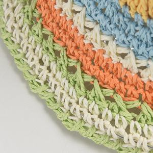 Sombrero de Paja de Ganchillo con Rayas de Colores - Sombrero de Sol Hecho <span class=keywords><strong>a</strong></span> Mano para Mujer, Estilo Vacacional, Playa y Resort, Sombreros de Ganchillo al por Mayor - Product Image 3