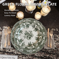 Assiettes de présentation en céramique et porcelaine fine, motif floral vert, style moderne et luxueux, pour mariage, vaisselle de dîner, passe au lave-vaisselle, en stock