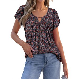 Blusa Túnica con Estampado Floral para Mujer, Manga Corta, Cuello Redondo, Estilo Bohemio, Informal, Veraniego, Tejido Transpirable, Elegante - Product Image 2