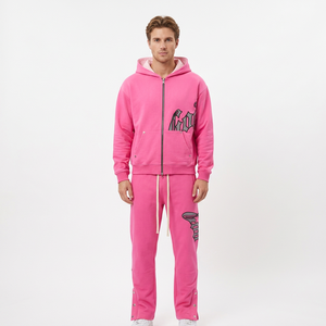 Custom <b>Vintage</b> Washed <b>Tracksuit</b> Distressed Oversized Hoodie Baggy Jogger Streetwear Elegant Style Unisex Hooded <b>Tracksuit</b> - Product Image 1