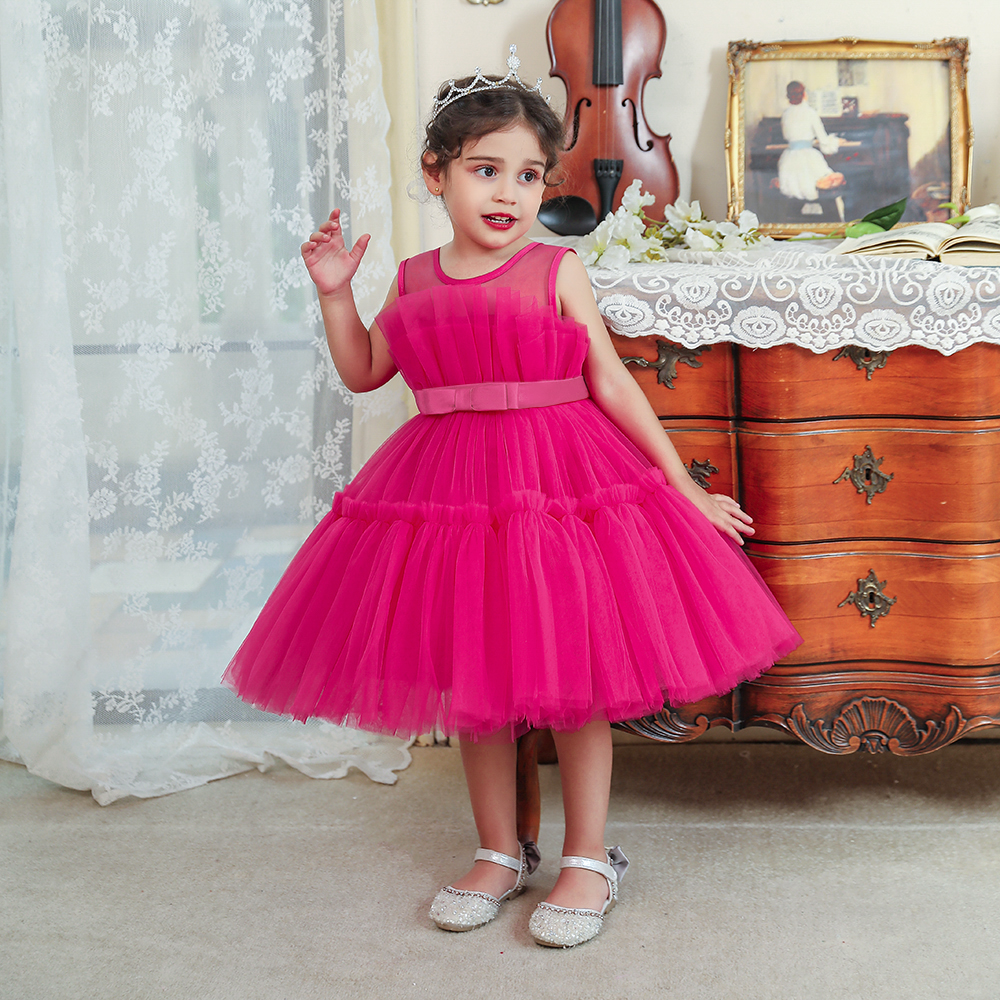MQATZ 6colors Fashion summer kids birthday dresses sleeveless smock girl yellow tulle tutu skirt