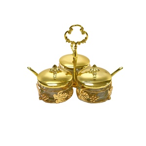 Récipient décoratif en métal pour cuisine indienne, pot en verre doré pour épices, pot à épices avec couvercle - Product Image 1