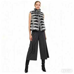 여성용 럭셔리 친칠라 퍼 베스트 추운 날씨를 위한 따뜻한 겨울 민소매 아우터웨어 - Product Image 3