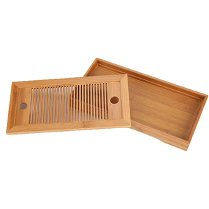 Plateau à thé rectangulaire en bambou avec drainage pour infusion à sec, utilisation domestique, plateaux de rangement multifonctions - Product Image 5