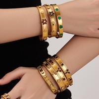 Nouveaux bracelets vintage plaqués or 18 carats, en acier inoxydable étanche, avec fermoir à pression, zircon et motif floral, bijoux de mode pour femme, idéal comme cadeau