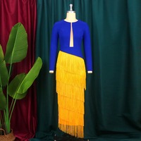 Magnifique robe de bal midi pour femme, style grec Sigma Gamma Rho, bleu roi et or, manches longues, col en V, 100 % polyester, style élégant
