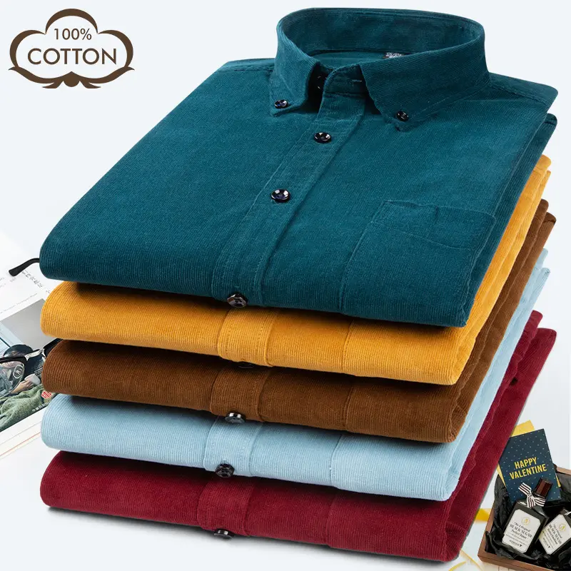 2021 Fashion Business 7XL Plus Size Shirts Male Corduroy Cotton Shirts Long Sleeve Dress Shirts For Men